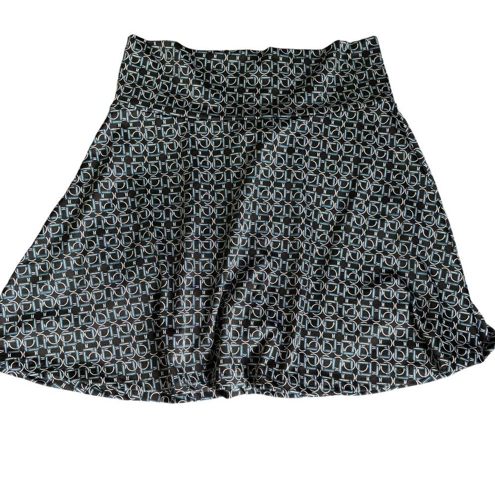 Vintage 90s Hypnotized Skater Skirt Medium Black Blue Geometric Stretch Unlined